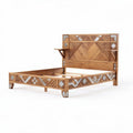 Bamboo bed frame with geometric design and integrated nightstand 195 x 140 x 100cm
