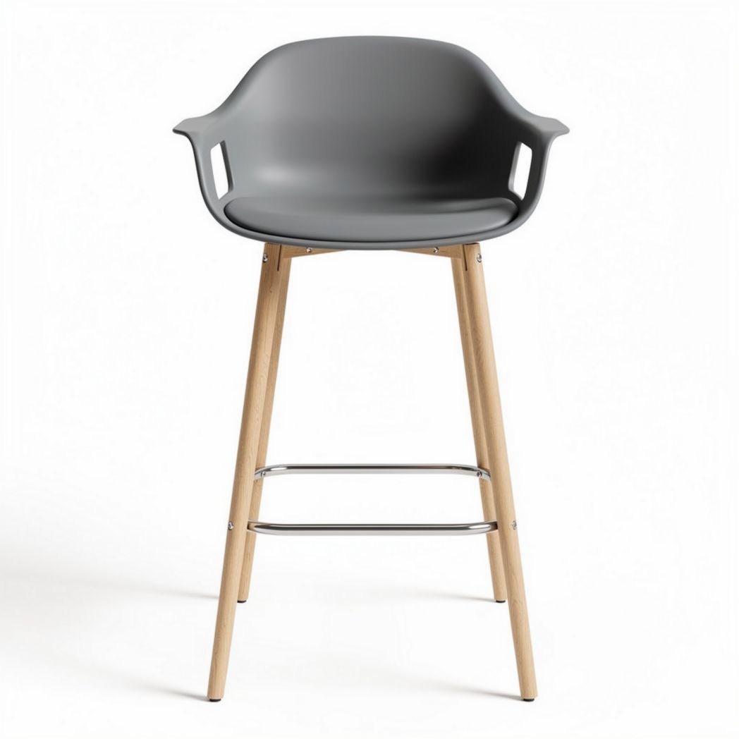 Wooden bar stool with ergonomic plastic seat and metal footrest 48 x 50 x 100cm
