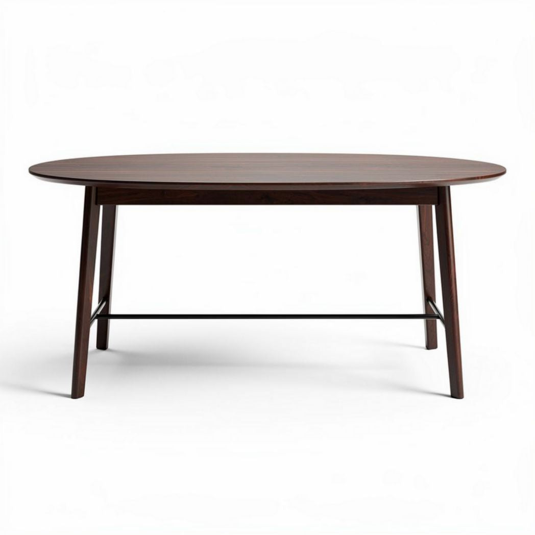 Oval dining table with dark wood finish and metal legs 150 x 90 x 75cm