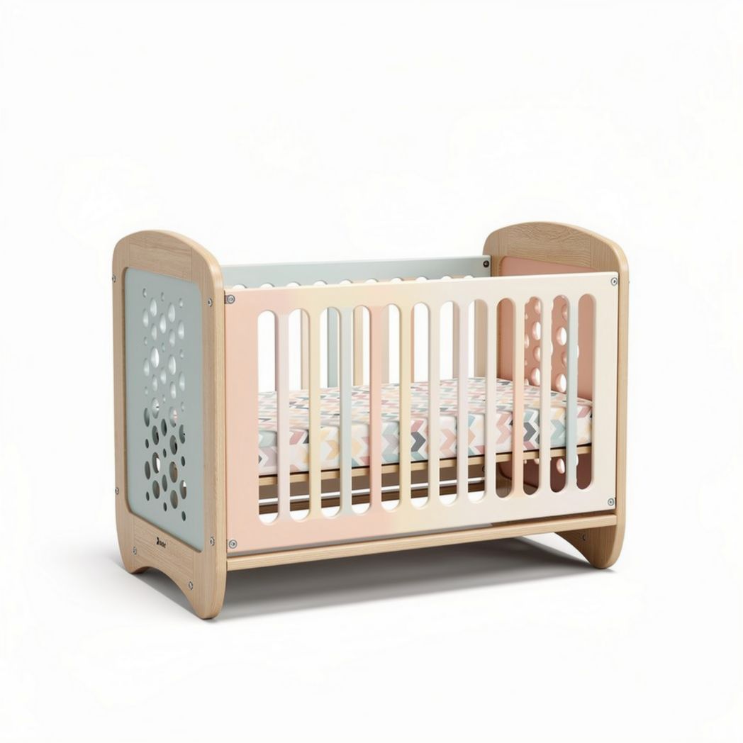 Wooden crib with breathable mesh panels for better airflow 120 x 60 x 80cm