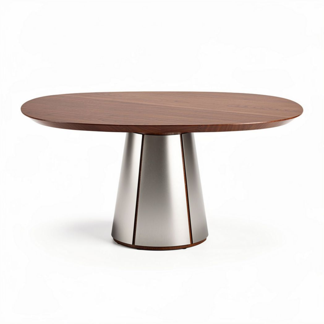 Wooden dining table with stainless steel base in round shape 100 x 100 x 75cm