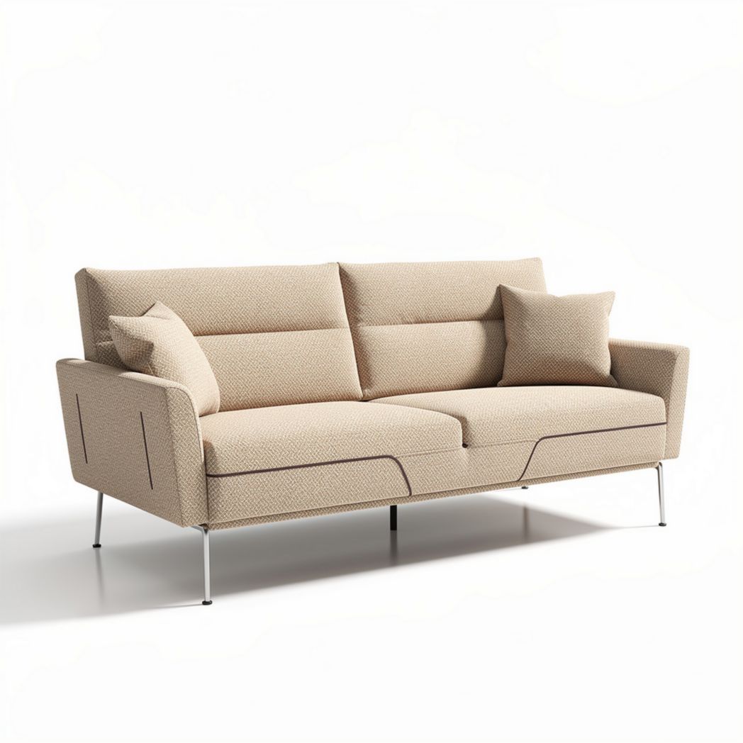 Beige fabric sofa with metal legs and matching cushions 190 x 85 x 85cm
