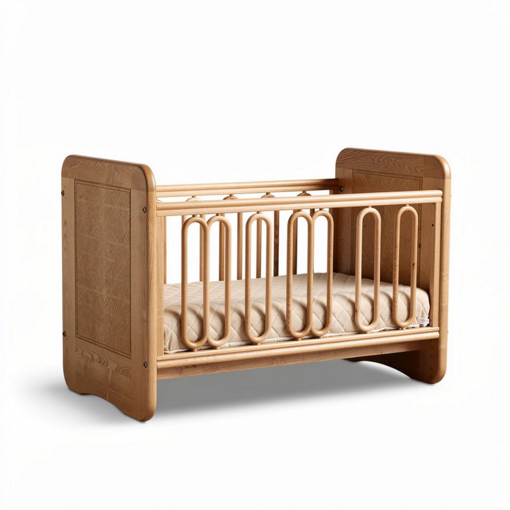 Wooden baby crib with slatted design and removable mattress 120 x 60 x 90cm