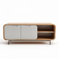Modern wooden media console with two doors and open shelving 120 x 40 x 45cm