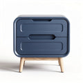 Navy blue bedside table with oak legs and two storage drawers 40 x 40 x 50cm