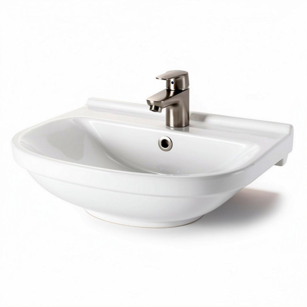 White ceramic bathroom sink with single lever faucet 60 x 45 x 15cm