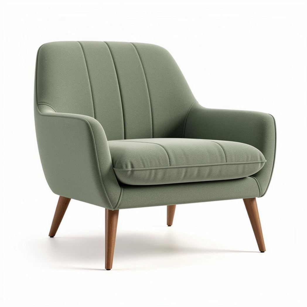 Mid-century modern green upholstered armchair with wooden legs 85 x 80 x 75cm