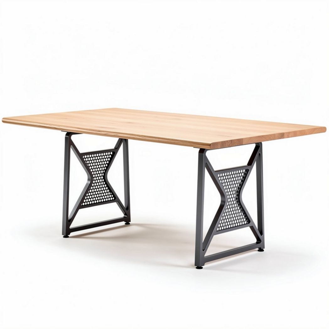 Wooden dining table with metal frame 180 x 90 x 75cm for home office use