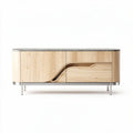 Wooden sideboard with marble top and curved drawer design 120 x 40 x 50cm